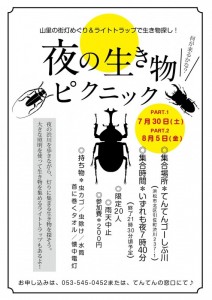 ８月５日（金）【浜松市北区引佐町】夜の生き物ピクニック（てんてんゴーしぶ川）