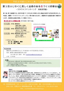 11月14日（月）・18日（金）・21日（月）第３回ふじのくに美しく品格のある邑づくり研修会～クラウドファンディング　実践演習編～